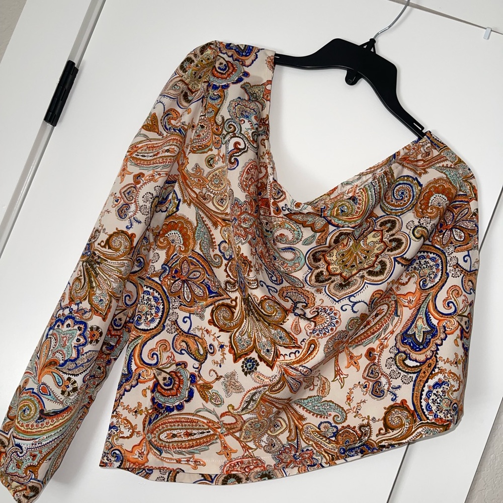 Paisley Print Long Sleeve Off The Shoulder Top